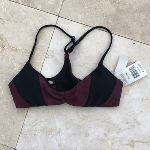 Sporty chic burgundy and black bikini top